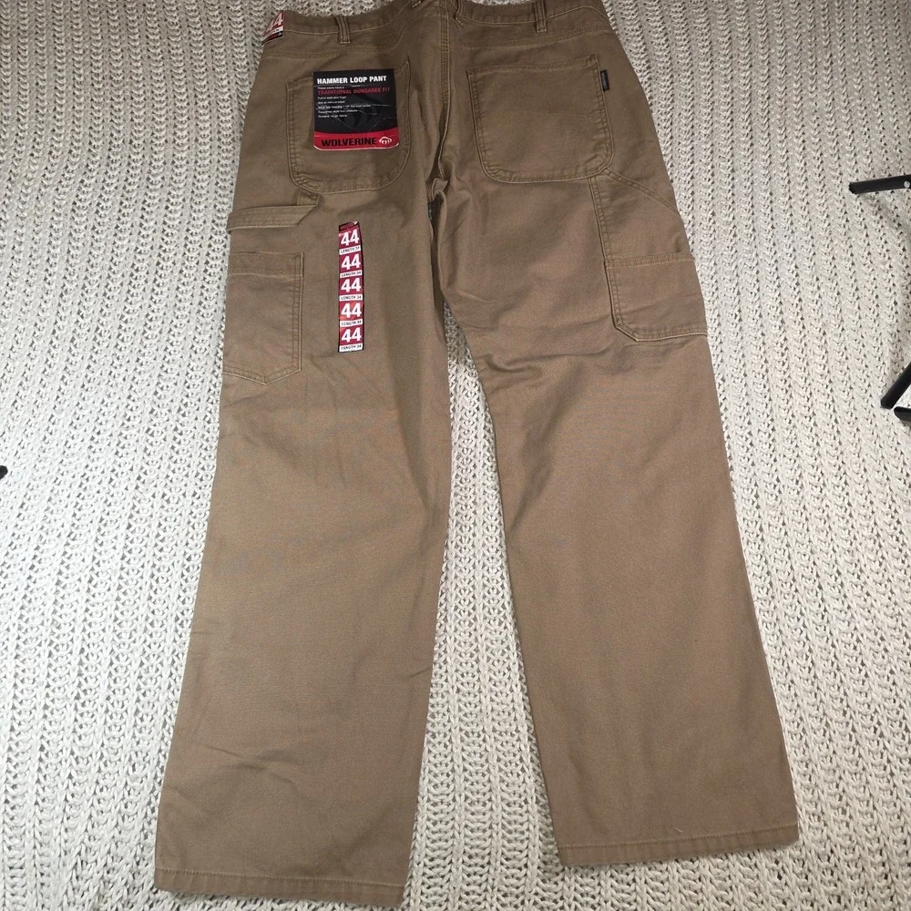 NWT Wolverine Hammerloop Carpenter Work Pants Men's 44x34 Beige Brown 100%cotton